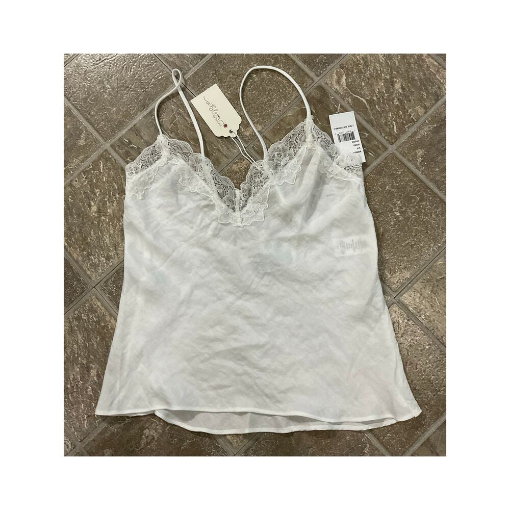 NWT in Bloom by Jonquil White Spaghetti Strap Lace Trim Tank Top Size Small - Picture 3 of 7